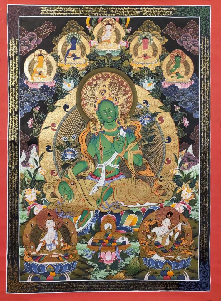 编号173-859962：彩绘唐卡-绿度母（80*60CM左右）