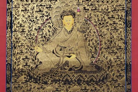 编号173-936195：黑金唐卡-莲花生大士（125*90CM左右）