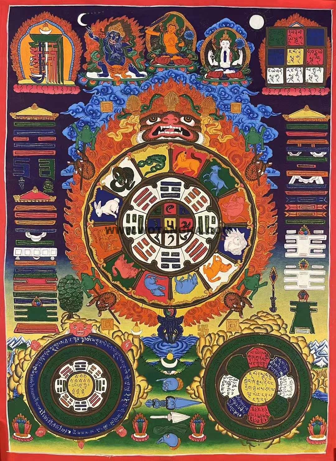 编号173-936634：彩绘唐卡-九宫八卦（90*60CM左右）