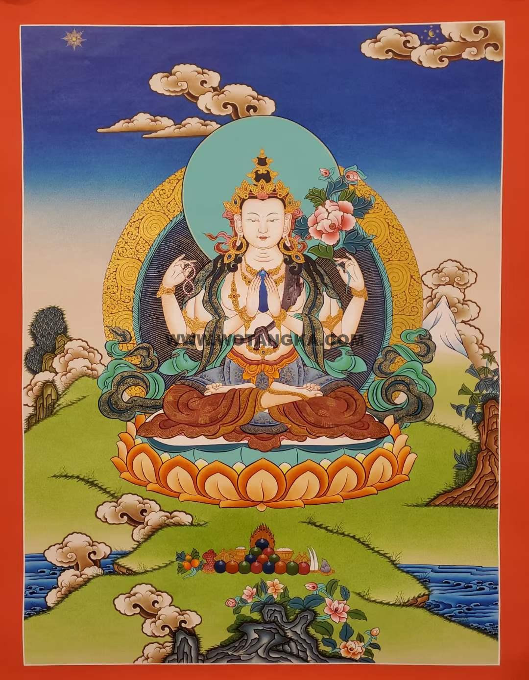 编号173-976556:彩绘唐卡-四臂观音(60*45CM左右)