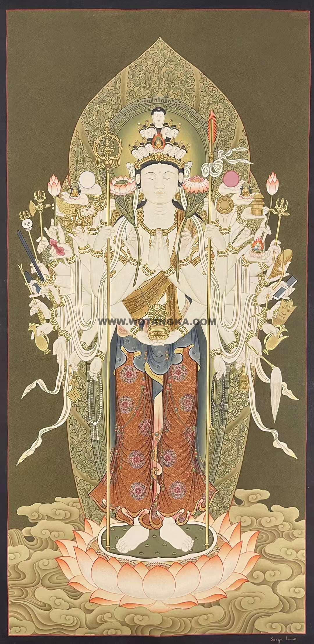 编号182-133754:彩绘唐卡-千手千眼十一面观音菩萨(75*40CM左右)