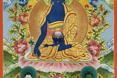 编号182-376764：彩绘唐卡-药师佛（75*55CM左右）