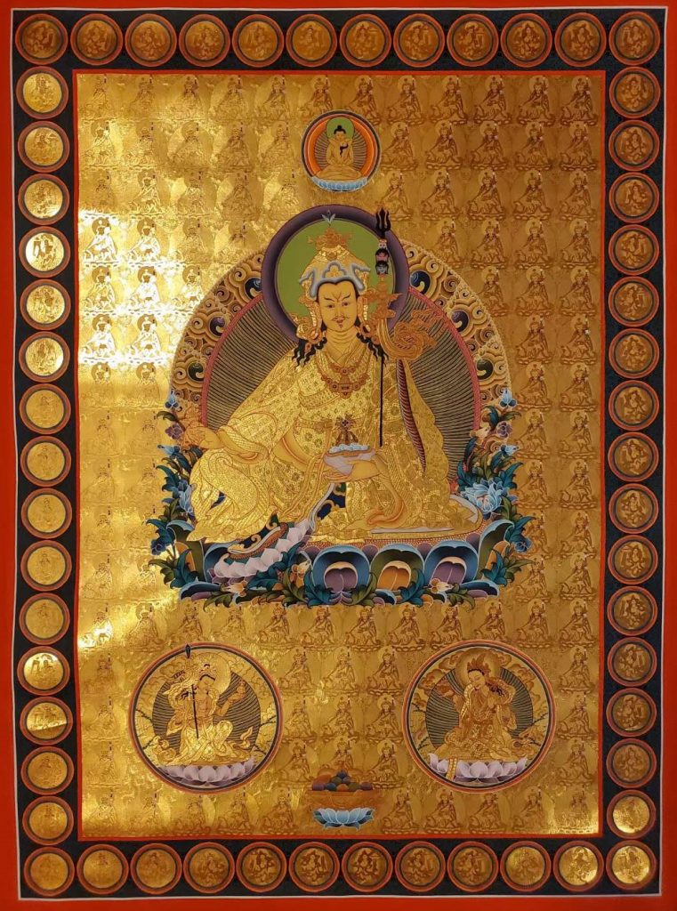 编号182-391354：黄金唐卡-莲花生大士·师君三尊（150*105CM左右）