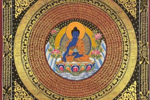 编号182-393441：彩绘唐卡-药师佛坛城（70*70CM左右）