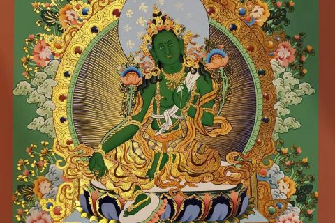 编号182-410474：彩绘唐卡-绿度母（80*50CM左右）