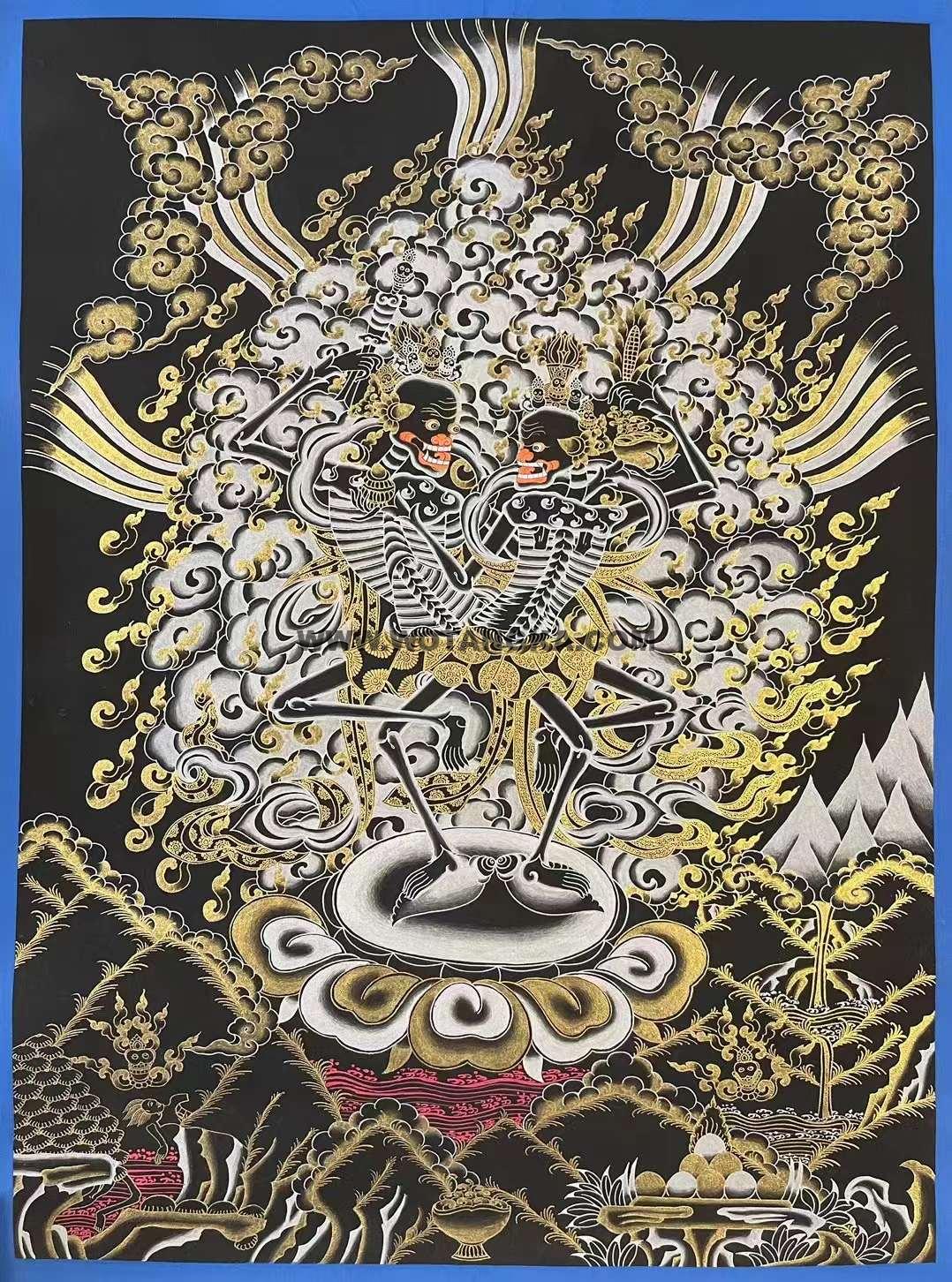 编号182-444201:黑金唐卡-尸陀林主(65*50CM左右)