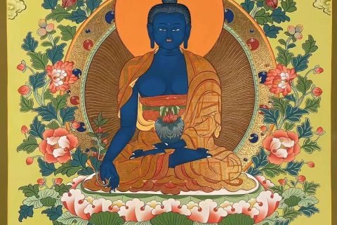 编号182-476575：彩绘唐卡-药师佛（75*55CM左右）