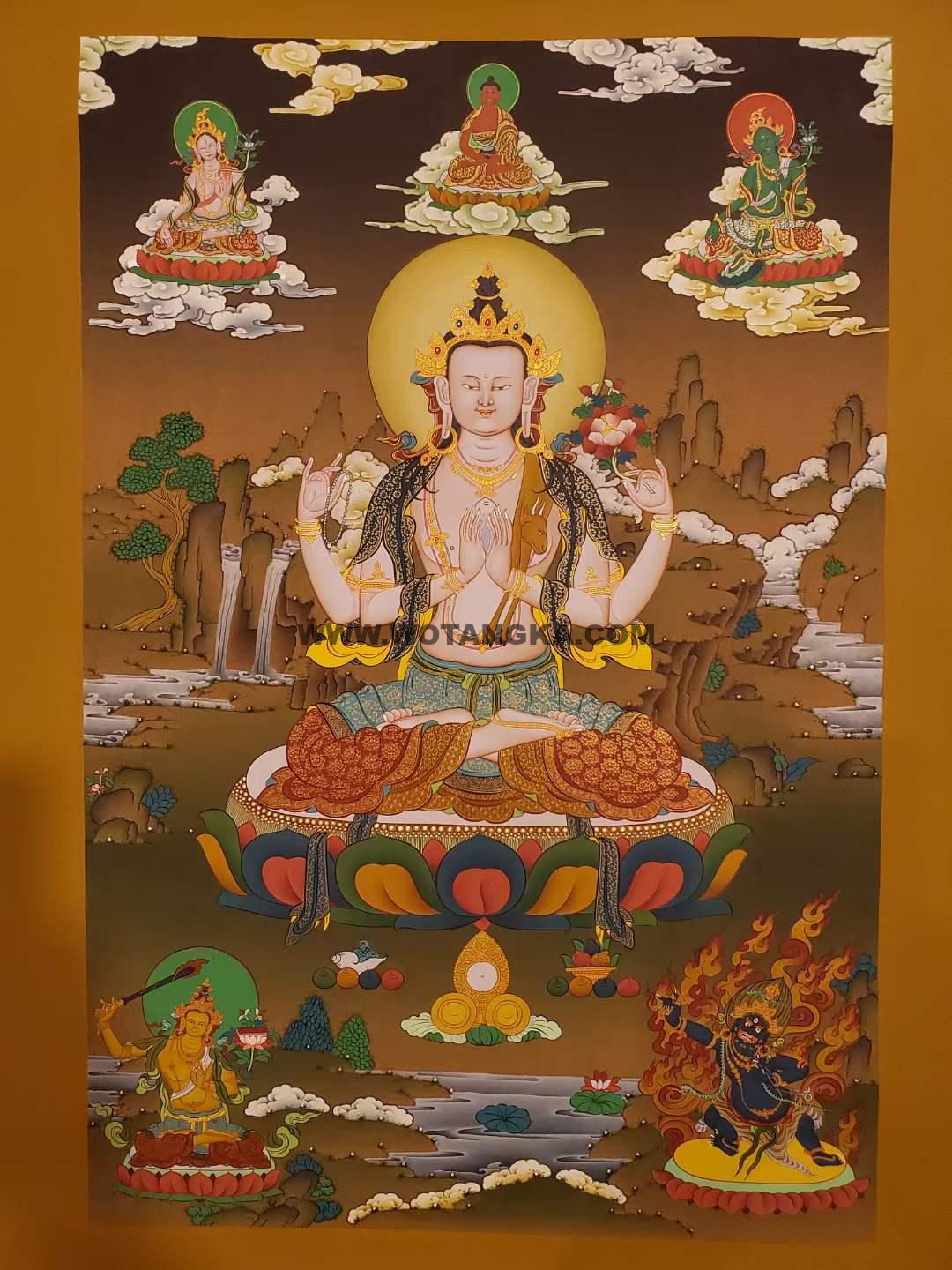 编号182-492084：嘎玛嘎赤-四臂观音·三怙主（75*55CM左右）