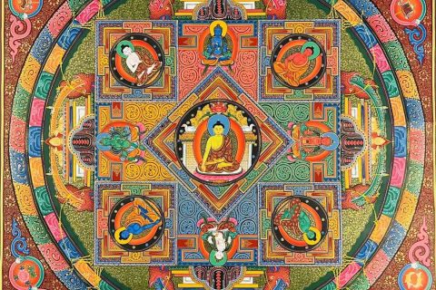 编号182-498031：彩绘唐卡-五方佛坛城（90*65CM左右）