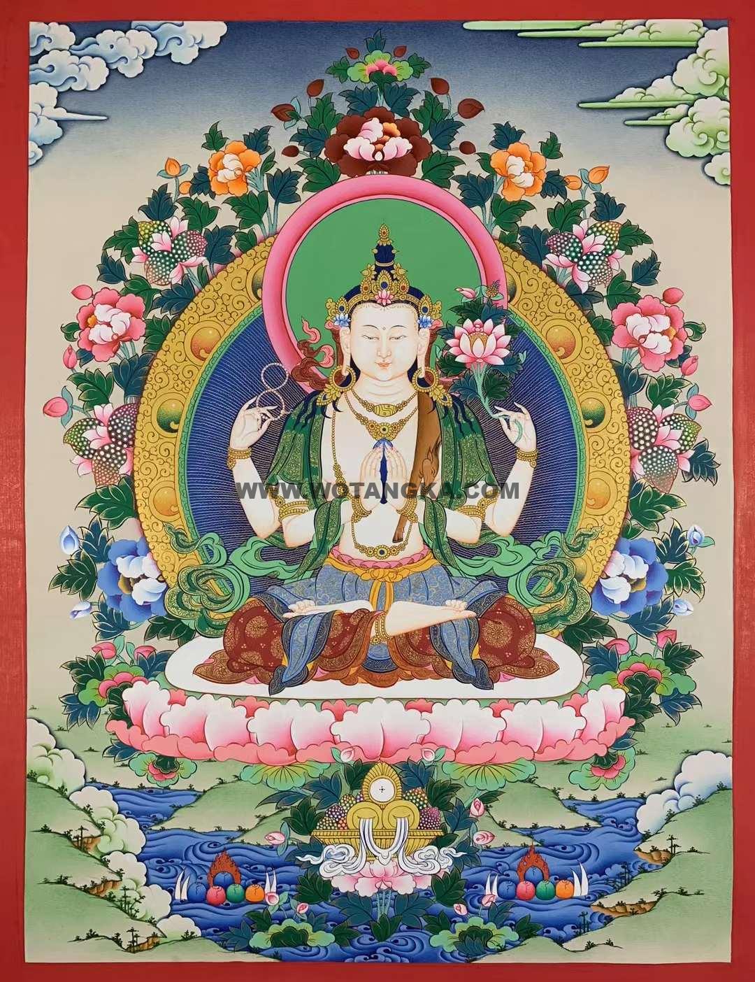 编号182-532874：彩绘唐卡-四臂观音（60*45CM左右）