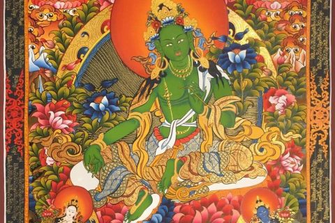编号182-546127：彩绘唐卡-绿度母（70*50CM左右）