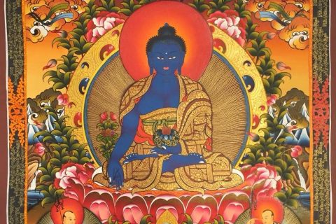 编号182-555471：彩绘唐卡-药师佛（70*55CM左右）