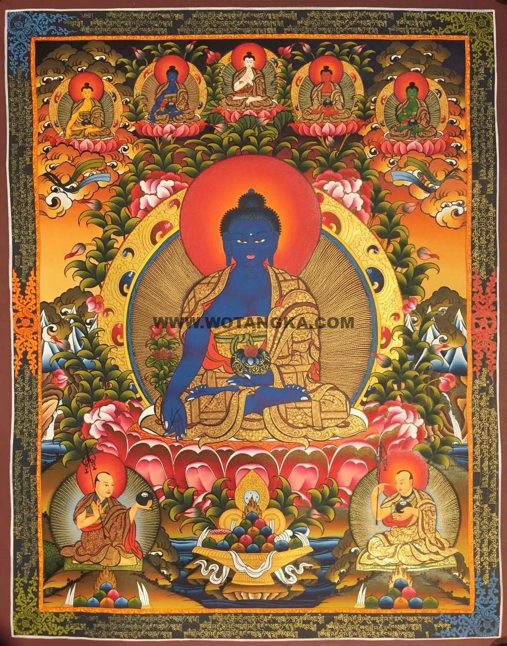 编号182-555471：彩绘唐卡-药师佛（70*55CM左右）