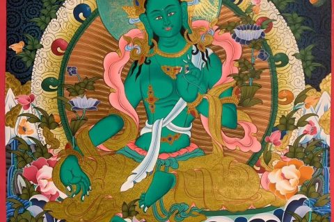 编号182-599435：彩绘唐卡-绿度母（65*40CM左右）