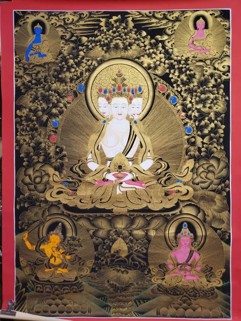 编号182-661302：黑金唐卡-四面大日如来（65*40CM左右）