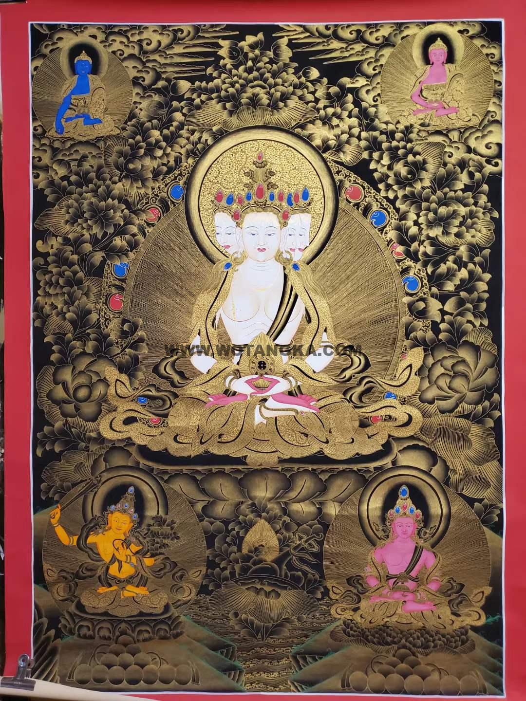 编号182-661302:黑金唐卡-四面大日如来(65*40CM左右)