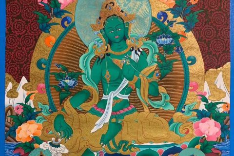 编号182-682929：彩绘唐卡-绿度母（70*50CM左右）