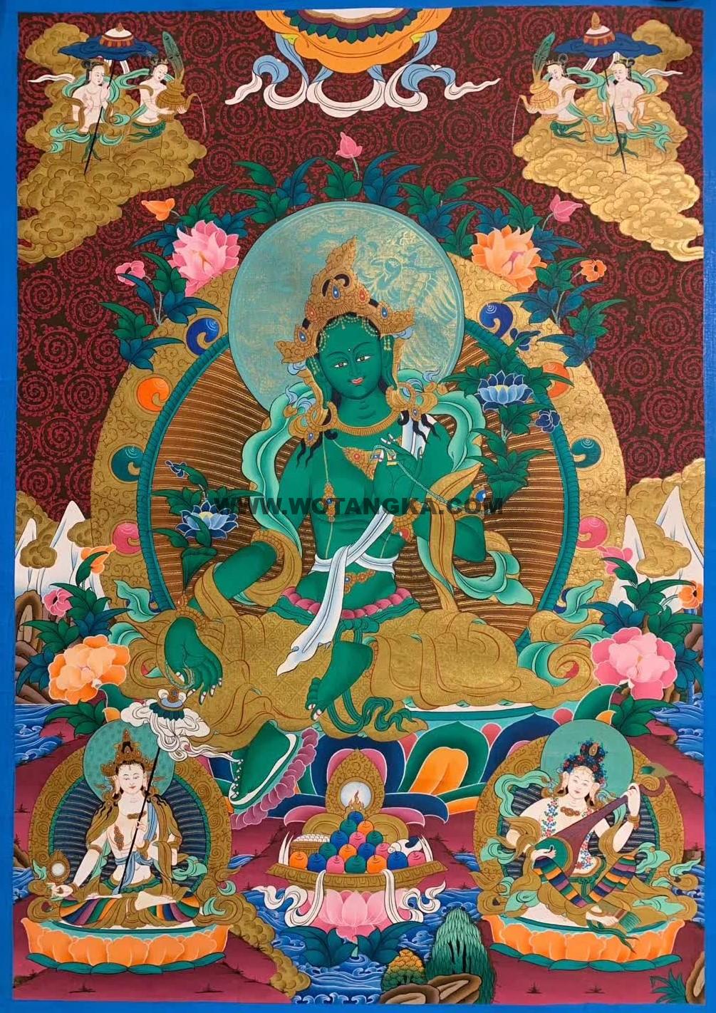 编号182-682929：彩绘唐卡-绿度母（70*50CM左右）