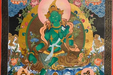 编号182-687527：彩绘唐卡-绿度母（70*50CM左右）