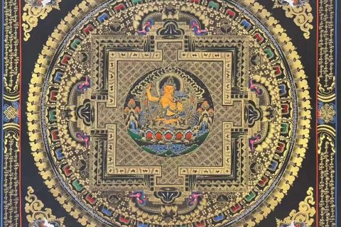 编号182-698024：黑金唐卡-文殊菩萨坛城（70*70CM左右）