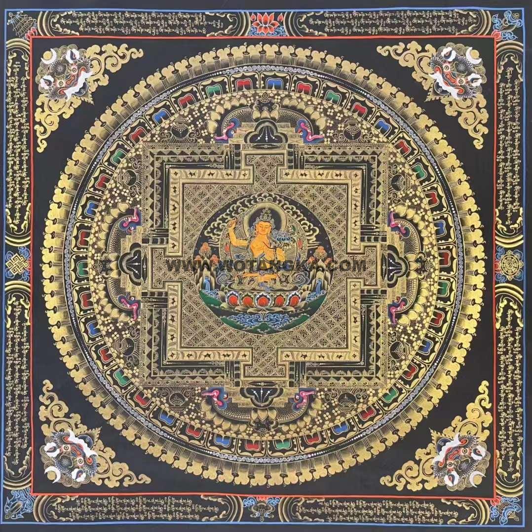编号182-698024：黑金唐卡-文殊菩萨坛城（70*70CM左右）
