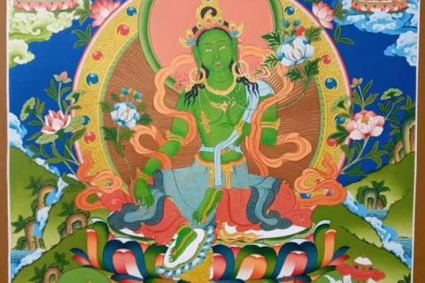 编号182-731765：彩绘唐卡-绿度母（65*40CM左右）