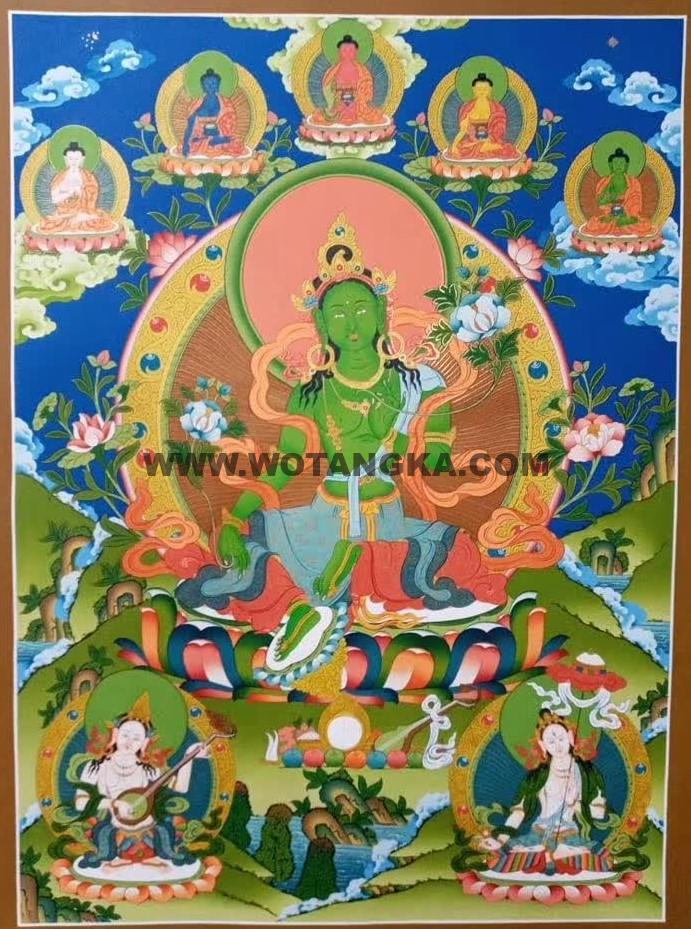 编号182-731765:彩绘唐卡-绿度母(65*40CM左右)