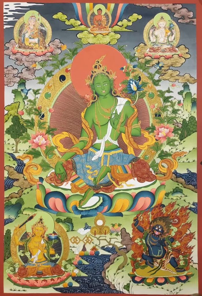编号182-742932：彩绘唐卡-绿度母（75*50CM左右）