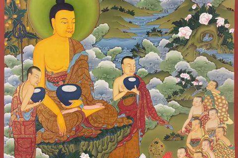 编号182-763549：彩绘唐卡-释迦牟尼佛·说法图（90*60CM左右）