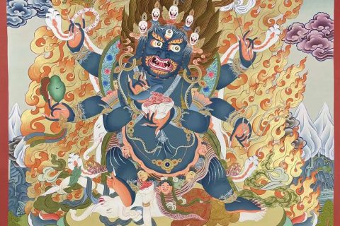 编号182-856336：彩绘唐卡-六臂玛哈嘎拉（120*85CM左右）