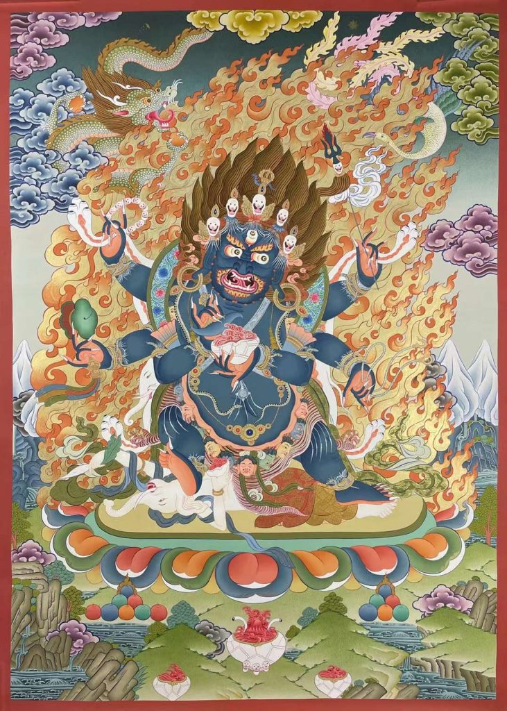 编号182-856336：彩绘唐卡-六臂玛哈嘎拉（120*85CM左右）