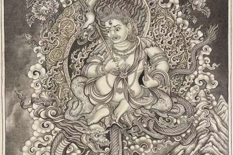 编号182-986284：彩绘唐卡-白财神（50*40CM左右）