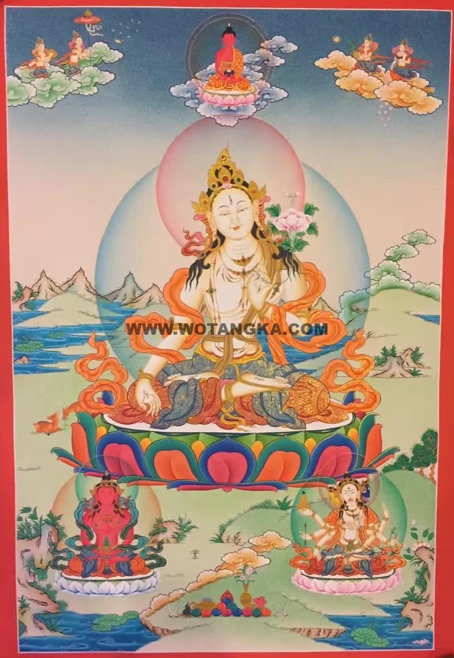 编号182-996984：嘎玛嘎赤-白度母·长寿三尊（75*50CM左右）