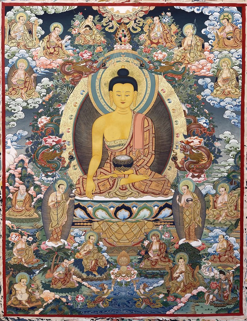 编号188-143569：彩绘唐卡-释迦牟尼佛·十八罗汉（120*80CM左右）