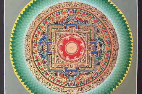 编号191-479764：彩绘唐卡-六字真言坛城（30*30CM左右）