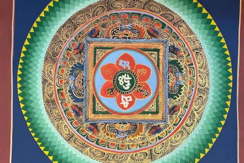 编号191-480776：彩绘唐卡-六字真言坛城（30*30CM左右）