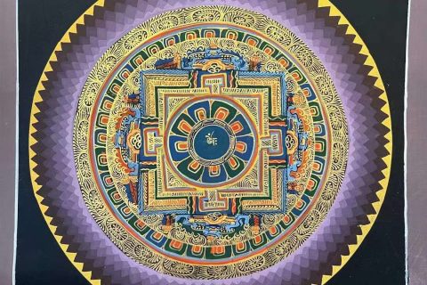 编号191-483219：彩绘唐卡-六字真言坛城（30*30CM左右）