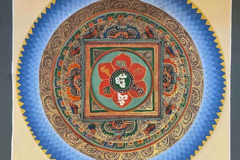 编号191-517493：彩绘唐卡-六字真言坛城（30*30CM左右）
