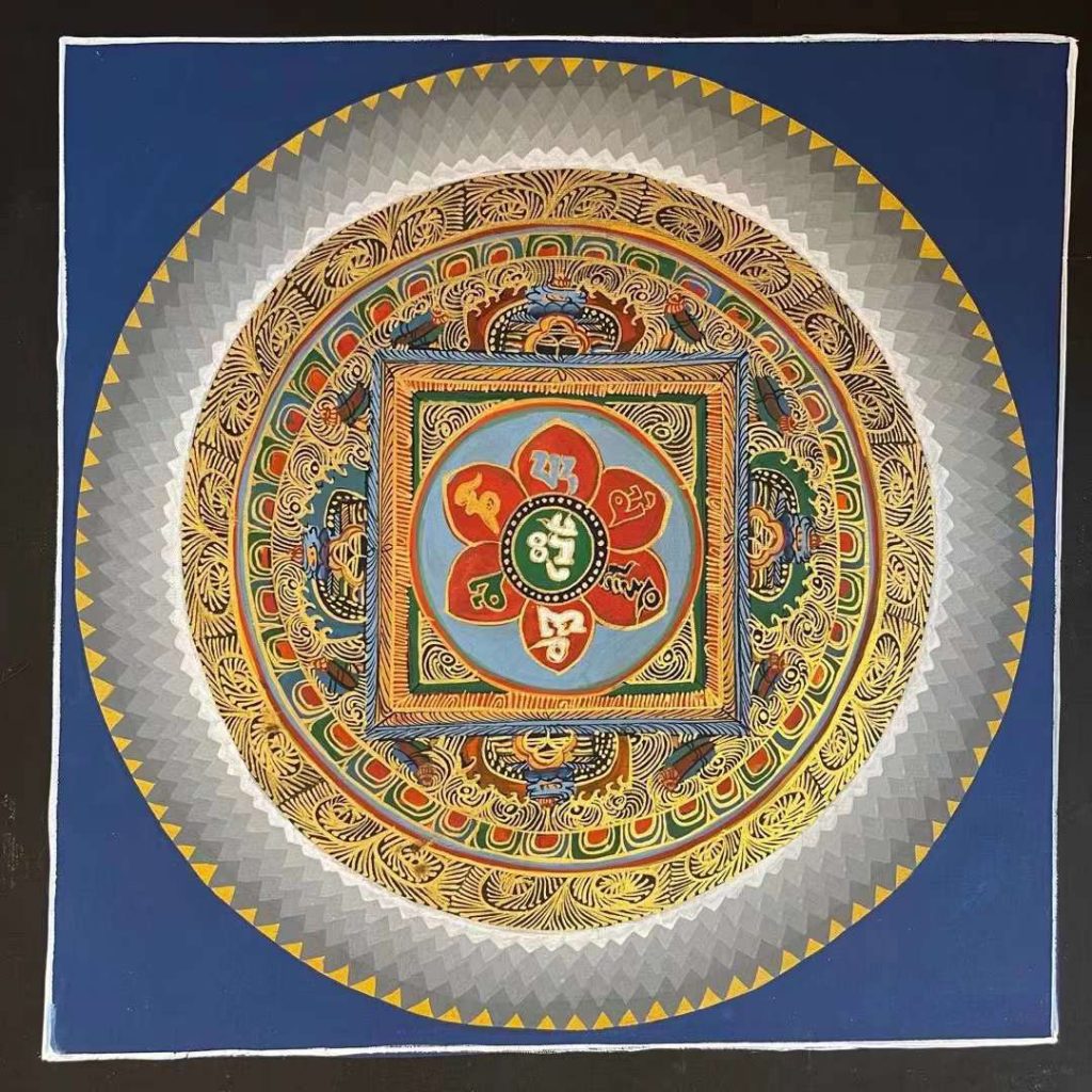 编号191-550699：彩绘唐卡-六字真言坛城（30*30CM左右）
