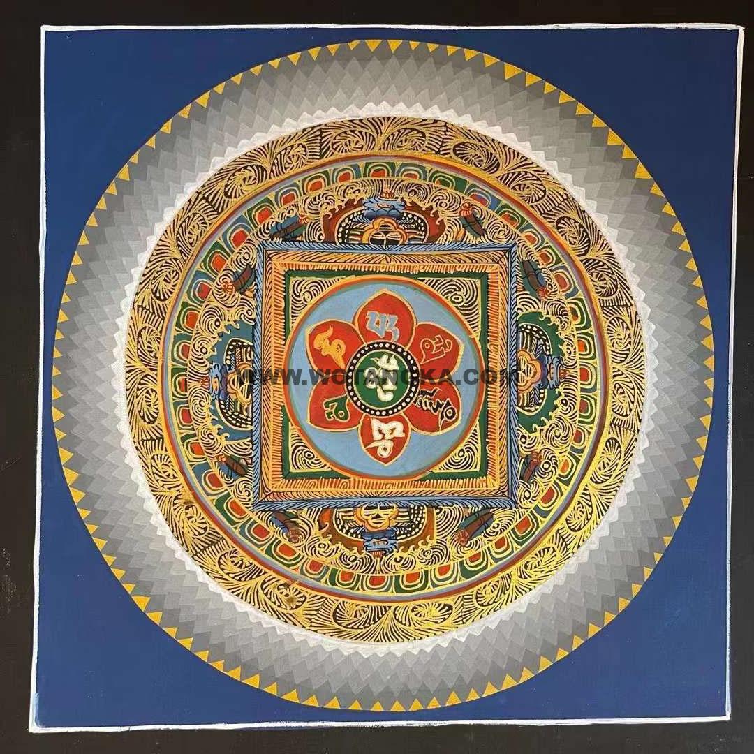 编号191-550699：彩绘唐卡-六字真言坛城（30*30CM左右）