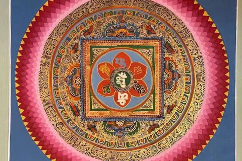编号191-569334：彩绘唐卡-六字真言坛城（30*30CM左右）
