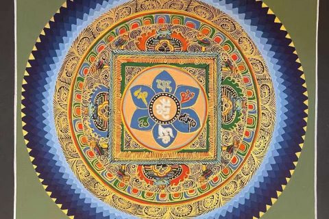 编号191-656343：彩绘唐卡-六字真言坛城（30*30CM左右）