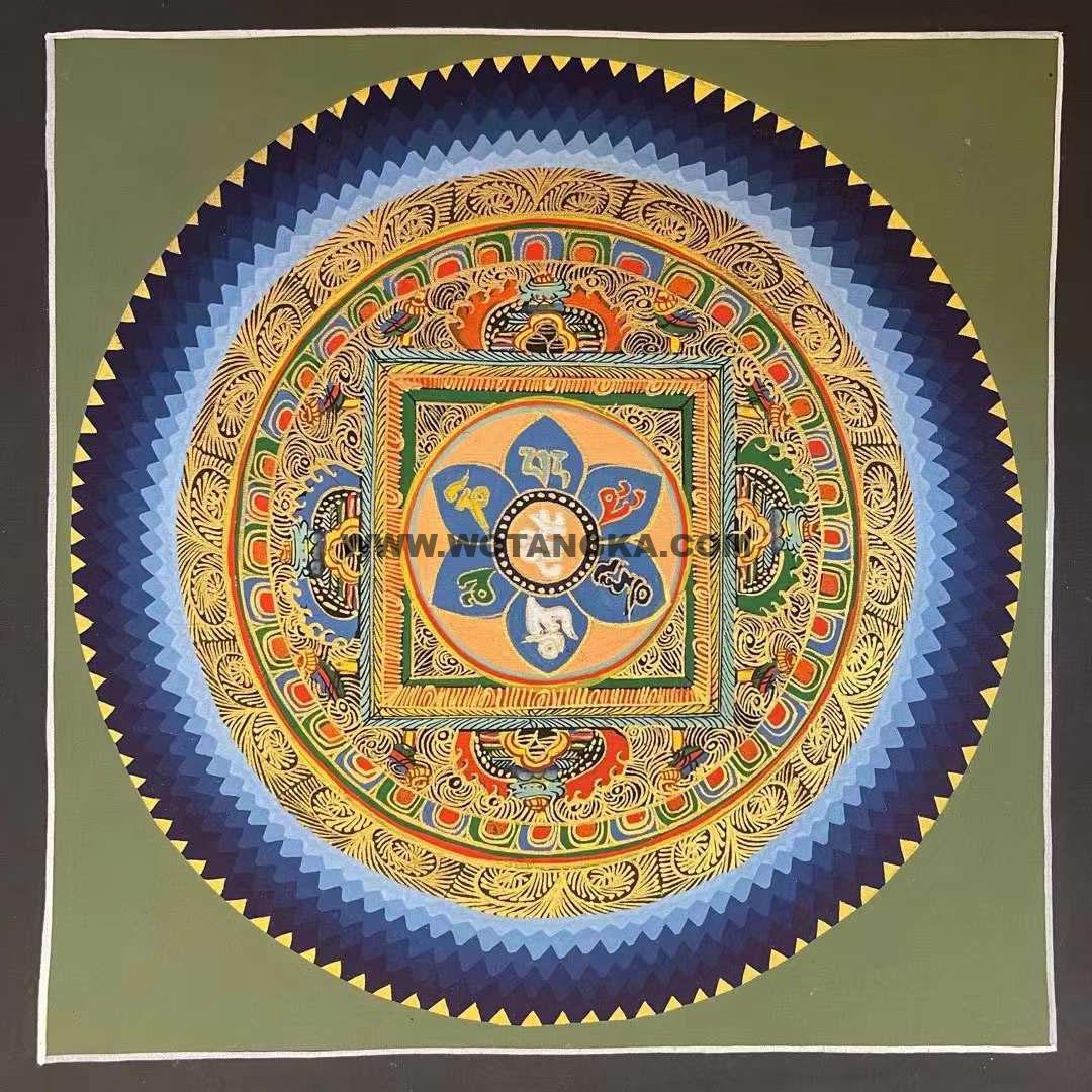 编号191-656343：彩绘唐卡-六字真言坛城（30*30CM左右）