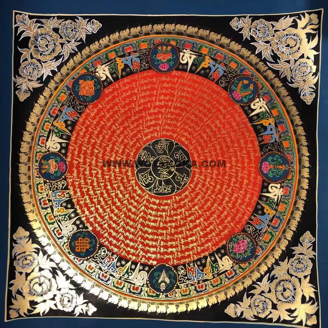编号191-674766：彩绘唐卡-六字真言坛城（70*70CM左右）