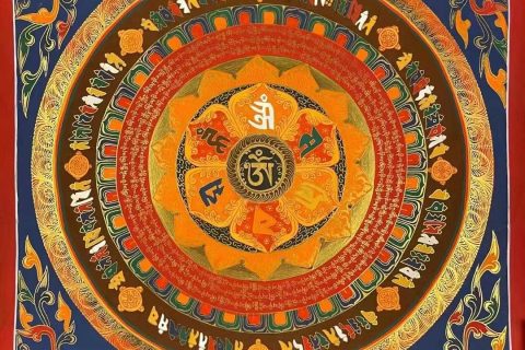 编号191-948596：彩绘唐卡-六字真言坛城（70*70CM左右）