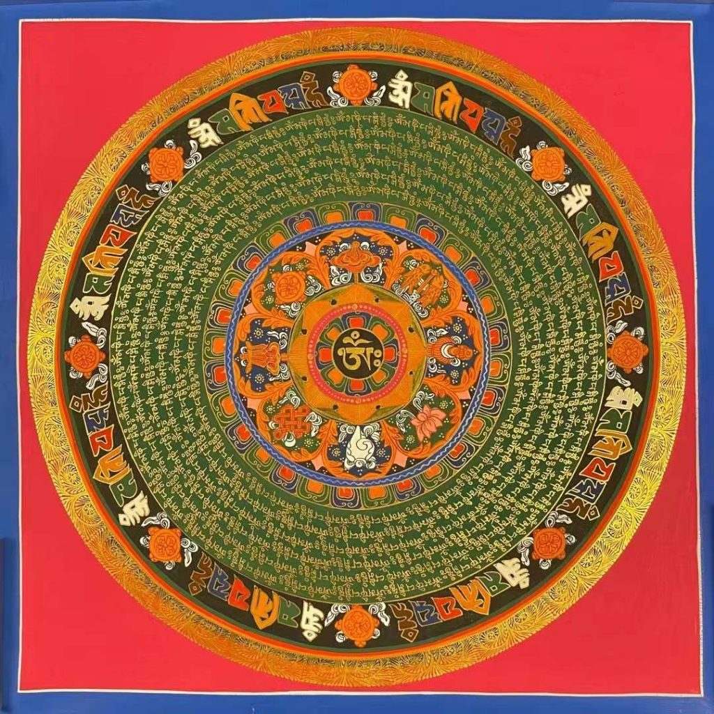 编号191-958591：彩绘唐卡-六字真言坛城（70*70CM左右）
