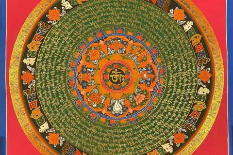 编号191-958591：彩绘唐卡-六字真言坛城（70*70CM左右）