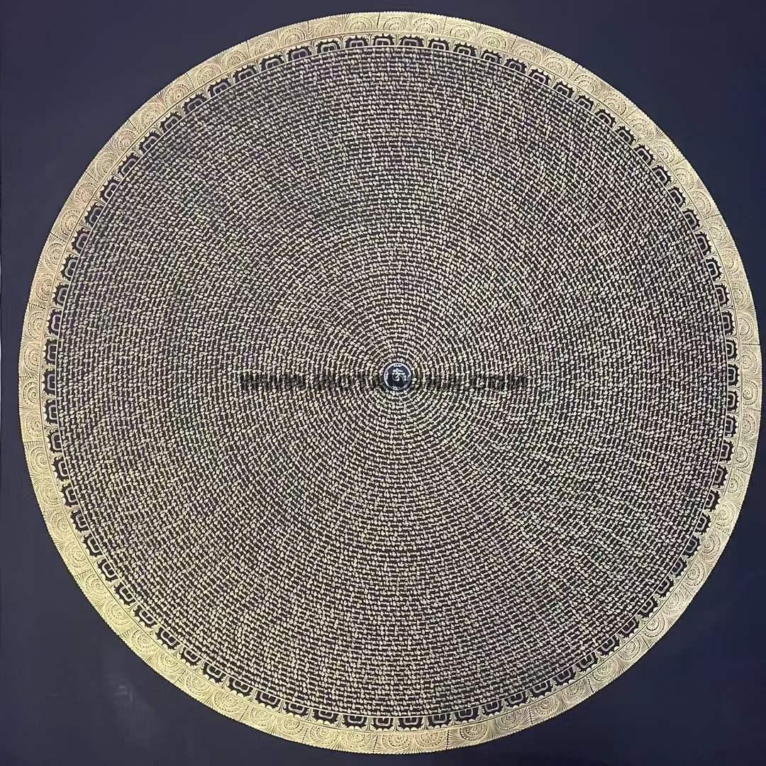 编号191-966687：黑金唐卡-六字真言坛城（180*180CM左右）