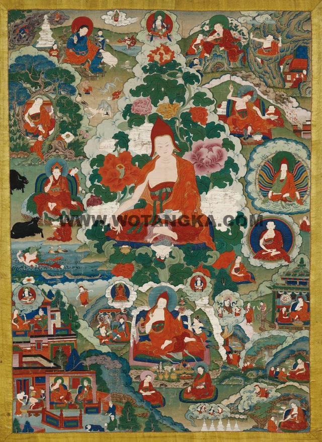 沃唐卡编号AC29202:莲花生大师与王臣二十五弟子