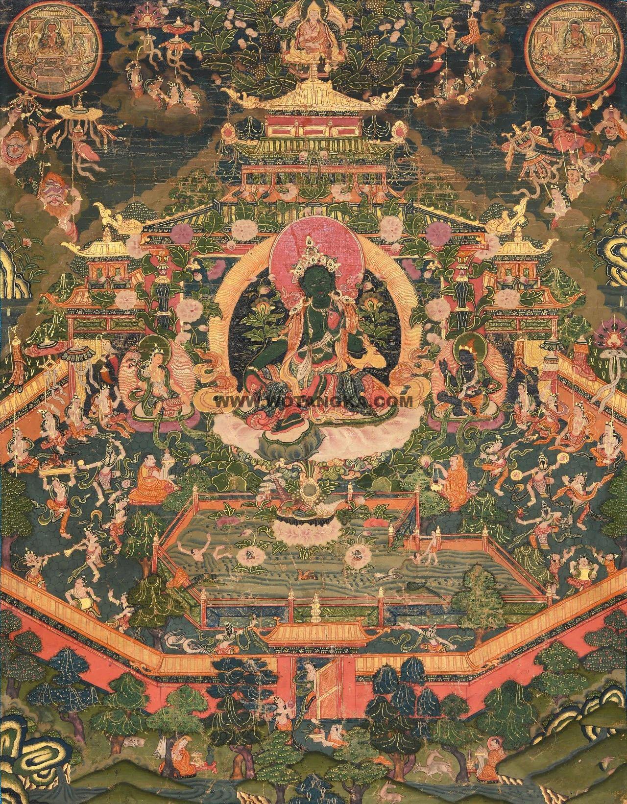 沃唐卡编号AC96706：绿度母净土